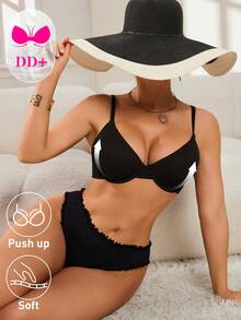 Swim DD+ Áo bikini dây mảnh màu trơn DD+ dành cho nữ, Xuân/Hè - màu đen - Xem 5