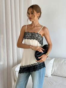 Siren Gaze New Arrive Minimalism Spring/Summer Women's Contrast Lace Asymmetric Hem Fashion Camisole - Multicolor - View 8
