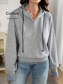 Easowa Women's Drawstring Hooded Zip-Up Contrast Color Block Casual Pullover Sweatshirt, Comfortable For Sports And Home Wear, Autumn/Winter - Multicolor - View 3