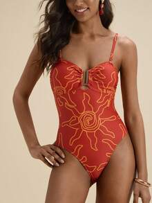 Travachic Women's Vacation Sun Print Metallic Decor Sexy Camisole One-Piece Swimsuit,Fashionable For Summer,Summer Beach Outfits For Women,Sheer, Holiday Outfits, Floral Print, Beach Outfits For Woman, Vacation Outfits Woman, Elegant Clothed For Women,  Vacation,Beach,Red,Pink,Pink Bikini,Casual,Vacation,Vacation Outfits Women,Vacation,Summer Holiday Outfits ,Holiday Outfits For Women,Holiday,Vacation Outfits For Women,Vacation Dress,Elegant,Going Out,Party,Beach,Beach Outfits For Women,Beach Skirt,Beach Set,Beach Outfit,Beach Outfit For Women,Summer,Summer Clothes,Ummer Holiday Outfits,Flower,Graphic,Carmaval,Carnival - Multicolor - View 3