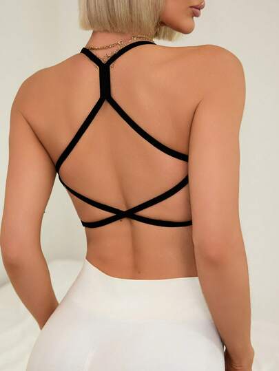 Slayform Seamless Solid Color Criss-Cross Back Sports Bra For Women