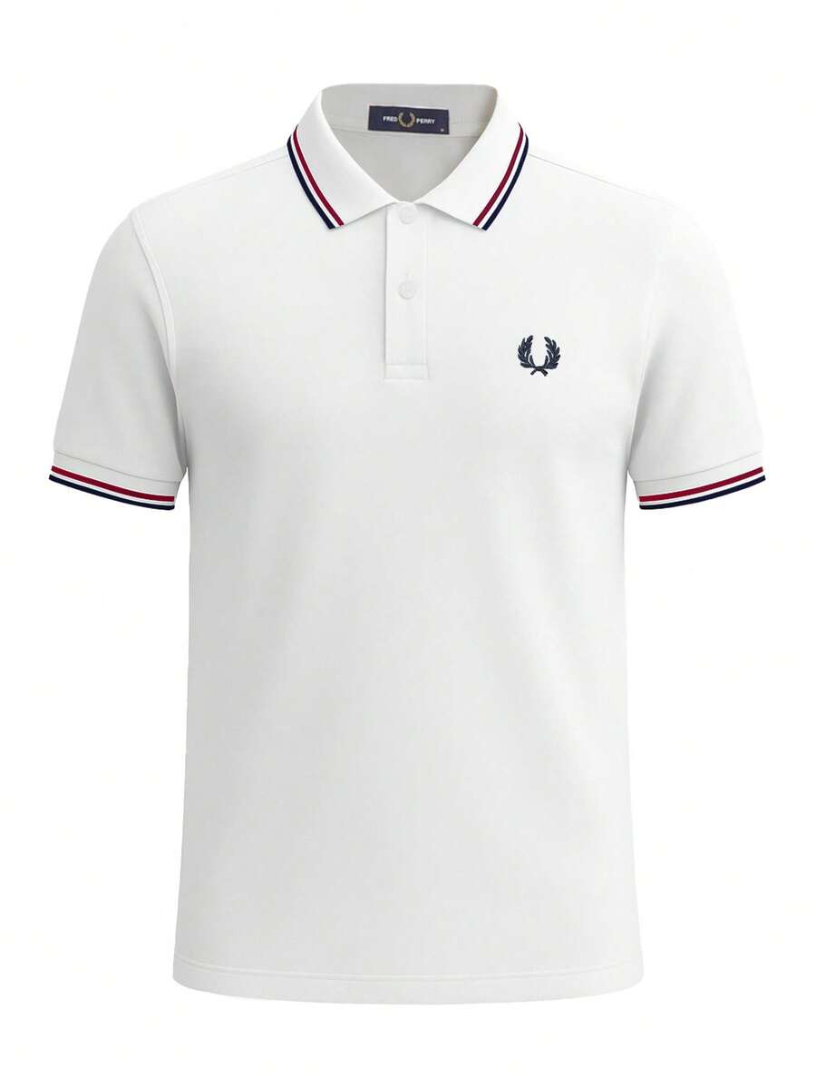 Fred Perry Men's Polo Shirt White - Snow White/Burnt Red/Navy - View 1
