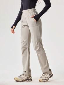 OutZeal 女士凉感弹力尼龙修身拉链口袋户外裤，适合露营和徒步旅行 - 灰卡其色 - 查看 8