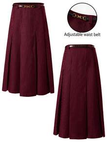 EMERY ROSE 复古格子中长裙，秋季女装 - 紅色 - 查看 2