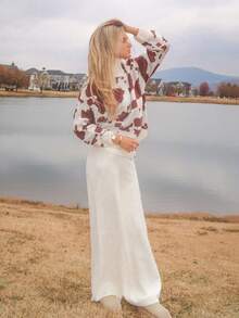 Sydney Algeri Nouveau pull marron automnal pour femmes Vêtements Old Money Automne Pull décontracté pour femmes à col montant avec texture de lait, Pull vache imprimé automne/hiver marron pour femmes, Pull d'hiver pour femmes, Pull automnal, Top imprimé léopard