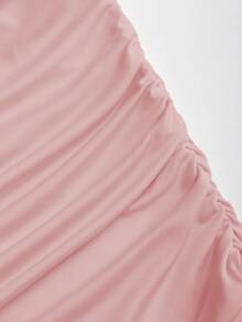 Sweetra Petite 女士秋冬咖啡色不对称长袖金属装饰层叠荷叶边迷你连衣裙 - 藕粉色 - 查看 4