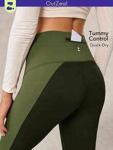 OutZeal Damskie legginsy sportowe do ćwiczeń na siłownię, odprowadzające wilgoć, modelujące brzuch, z wysokim stanem i kolorowym wzorem, z kieszenią - Wielokolorowe - Zobacz 1