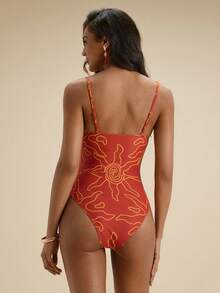 Travachic Women's Vacation Sun Print Metallic Decor Sexy Camisole One-Piece Swimsuit,Fashionable For Summer,Summer Beach Outfits For Women,Sheer, Holiday Outfits, Floral Print, Beach Outfits For Woman, Vacation Outfits Woman, Elegant Clothed For Women,  Vacation,Beach,Red,Pink,Pink Bikini,Casual,Vacation,Vacation Outfits Women,Vacation,Summer Holiday Outfits ,Holiday Outfits For Women,Holiday,Vacation Outfits For Women,Vacation Dress,Elegant,Going Out,Party,Beach,Beach Outfits For Women,Beach Skirt,Beach Set,Beach Outfit,Beach Outfit For Women,Summer,Summer Clothes,Ummer Holiday Outfits,Flower,Graphic,Carmaval,Carnival - Multicolor - View 2