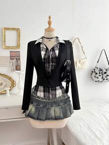 Elamini 千禧复古格子拼接针织衬衫 - 彩色 - 查看 3