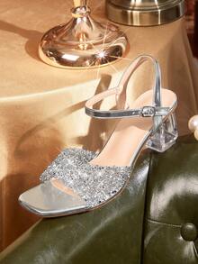 CUCCOO TILAWA Sparkling Water Diamond Women's High-Heeled Sandals With Water Diamond Hollowed-Out Design And Transparent Crystal Design, Featuring A Luxurious Style For Spring And Summer Valentine's Day