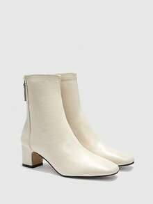 CUCCOO BIZCHIC Women's Pointed Toe Zipper Design Fashionable Daily Casual High Heel Ankle Boots For Christmas - White - View 7