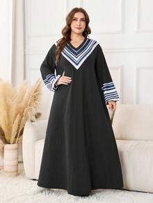 Lacomfia Plus Size Solid Color Long Sleeve Knit Dress, Elegant Casual & Comfortable, Autumn/Winter - Black - View 1