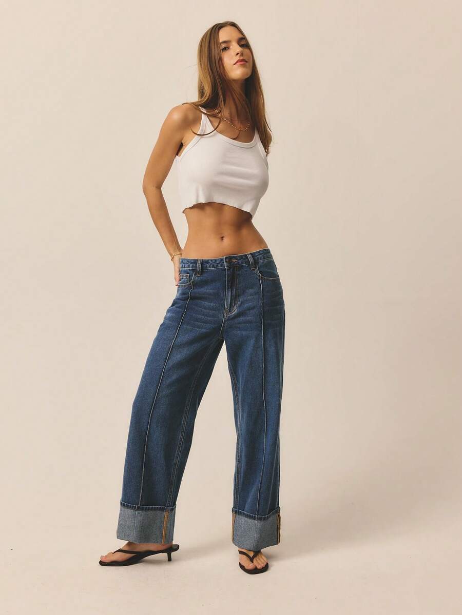 Aralina Quần Jeans Denim Hở Lưng Mùa Đông / Mùa Hè - Rửa trung bình - Xem 1