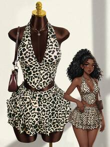 Zestiva 女士豹纹印花 26ss 新款成熟优雅深V领沙滩派对度假泳装吊带比基尼套装 - 彩色 - 查看 1