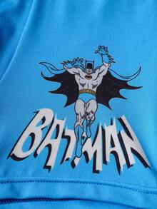 BATMAN X SHEIN Men's Comfortable Soft Figure Graphic Letter Tape Trunks - Blue and White - View 5