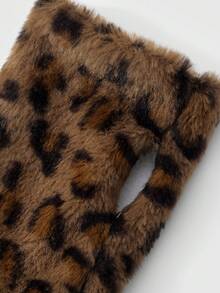 ROMWE Goth 1双Y2K时尚独特甜美酷炫复古高品质保暖仿兔毛豹纹虎纹长袖露指手套套装，适合女性日常穿搭和节日礼物 - 黃棕色-5 - 查看 7