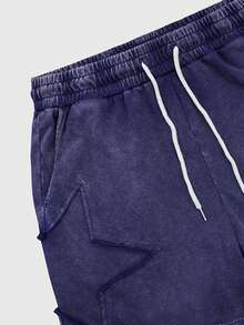 ROMWE MEN ROMWE Avant Celana Pendek Kasual Pria Motif Grafis Musim Semi/Panas dengan Tali Serut di Pinggang dan Kantong, Potongan Lebar, dan Model Longgar. - Biru - View 4