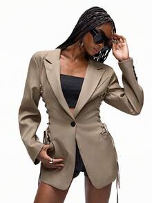 Aveloria Affinna Side Cinched Eyelet Lace-Up Adjustable Design Punk Chic Casual Versatile Women Blazer Jacket - Cadet Blue - View 5