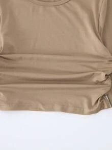 SHEIN 4 Stücke/Set Mädchen Rundhals Langarm Strick Figurbetontes Kurz Tops, vielseitige lässige Layering T-Shirts für Frühling & Herbst - Verschiedenfarbig - Übersicht 8