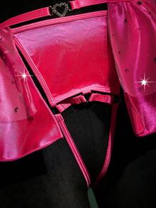 SpicyHot 3pcs Sexy Mesh Sheer Sequin Lace-Up Women's Lingerie Set Lingerie Set Bow Front Exotic Dance Wear Hot Pink Lingerie Set Fantasy Lingerie Costume Exotic Dancer Outfits, Lingerie For Women,Sexy,Valentine's Day,Sexy Lingerie, - Hot Pink - View 5