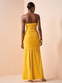 Zivah 2026 Spring/Summer New Elegant Commuter Business Casual Strapless Sleeveless Ruched Front Waist Sash A-Line Dress, Ginger Yellow, Spring/Summer Dress, Wedding Guest Dress, Evening Gown - Yellow - View 2