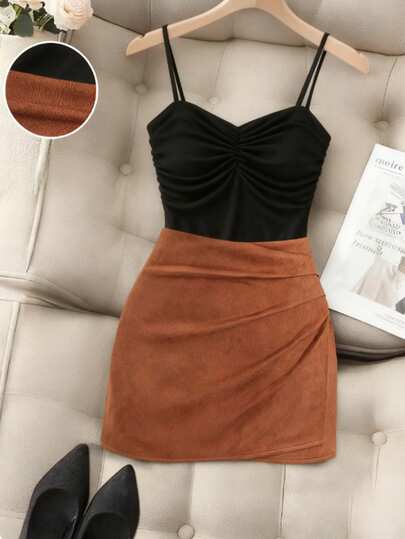 GlowEve 女士优雅百搭通勤撞色吊带裙