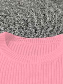 Manfinity EMRG Men's Dusty Pink Rib-Knit Distressed Round Neck Casual Basic Short Sweater With Long Sleeves - Dusty Pink - View 3