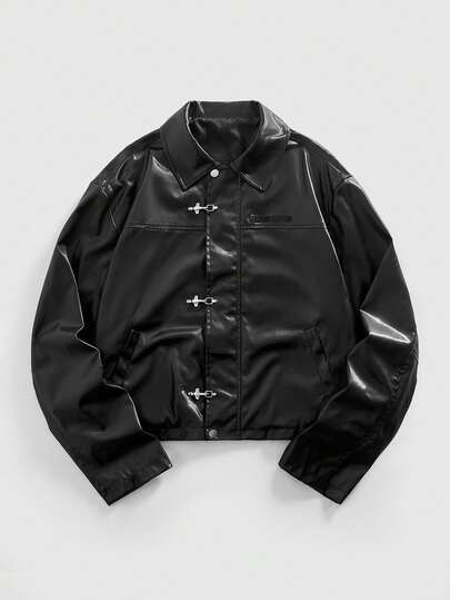 Street Life Giacca in pelle da motociclista con colletto per uomo