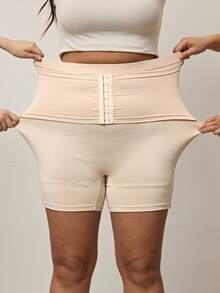 Enliva Plus Size Women High Elasticity Waist Shaping Slim Fit Shorts, Tummy Control Slim Fit Leggings, For Apple & Rounded Body Shape - Apricot - View 9