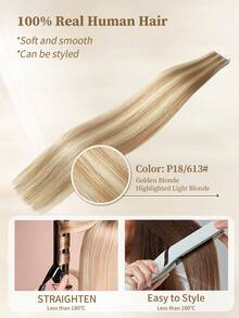 Extensii de păr autoadezive 100% păr uman #P18/613 blond cu șuvițe, stil drept, lungimi de 14-22 inci, extensii mătăsoase, invizibile, fără cusături, calitate superioară, vârfuri groase, extensii de păr uman sănătos, 50g/pachet, pentru păr subțire și uz salon - SP18/613 - Vizualizare 6