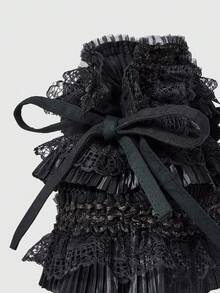 ROMWE Grunge Punk Multi Layer Pleated Lace Crossbody Bag - Black - View 4