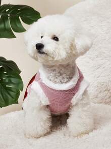PETSIN 1pc Flannel Embroidered Lamb Pattern Vest, Thickened & Warm Dog/Cat Clothes, Suitable For Small/Medium Pets - Pink - View 5