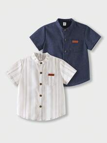 SHEIN 2PCS Young Boys Shirts - Multicolor - View 4