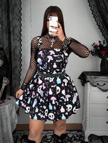 SHEIN Whyspr Plus Size Dark Gothic Style Pleated Pinafore Dress - Multicolor - View 7
