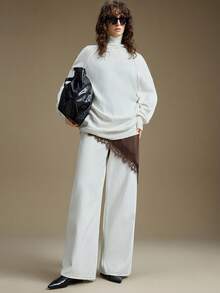 Ontre 2026春夏女士缎面绉纱面料柔软吊带背心，修身剪裁，蕾丝饰边不对称下摆设计，优雅都市休闲商务通勤机场装扮，高品质邮轮服饰 - 棕色 - 查看 5