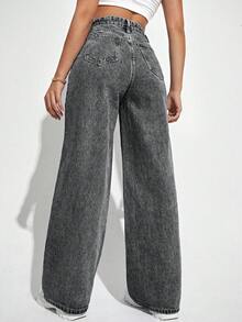 SHEIN ICON 女士纯色休闲牛仔裤 - 深灰色 - 查看 2