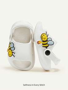 Cozy Pixies 1 Đôi dép đế bằng chống trượt họa tiết ong dễ thương cho trẻ sơ sinh, giày lười thoáng khí cho bé - trắng - Xem 1