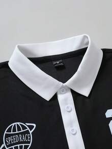 Manfinity Campus Court Polo à manches courtes avec imprimé blocs de couleurs - Football - Noir - Voir 4