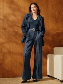 Anewsta 复古麂皮直筒裤，时尚百搭，优雅别致，商务休闲风，适合秋季、冬季、新年、派对、婚礼等场合。 - 藏蓝色 - 查看 7