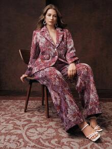 Anewsta 大码女式复古优雅修身提花图案连衣裙裤，适合秋季、冬季、新年穿着，优雅、别致、时尚，圣诞节、外出皆宜 - 紅色 - 查看 5