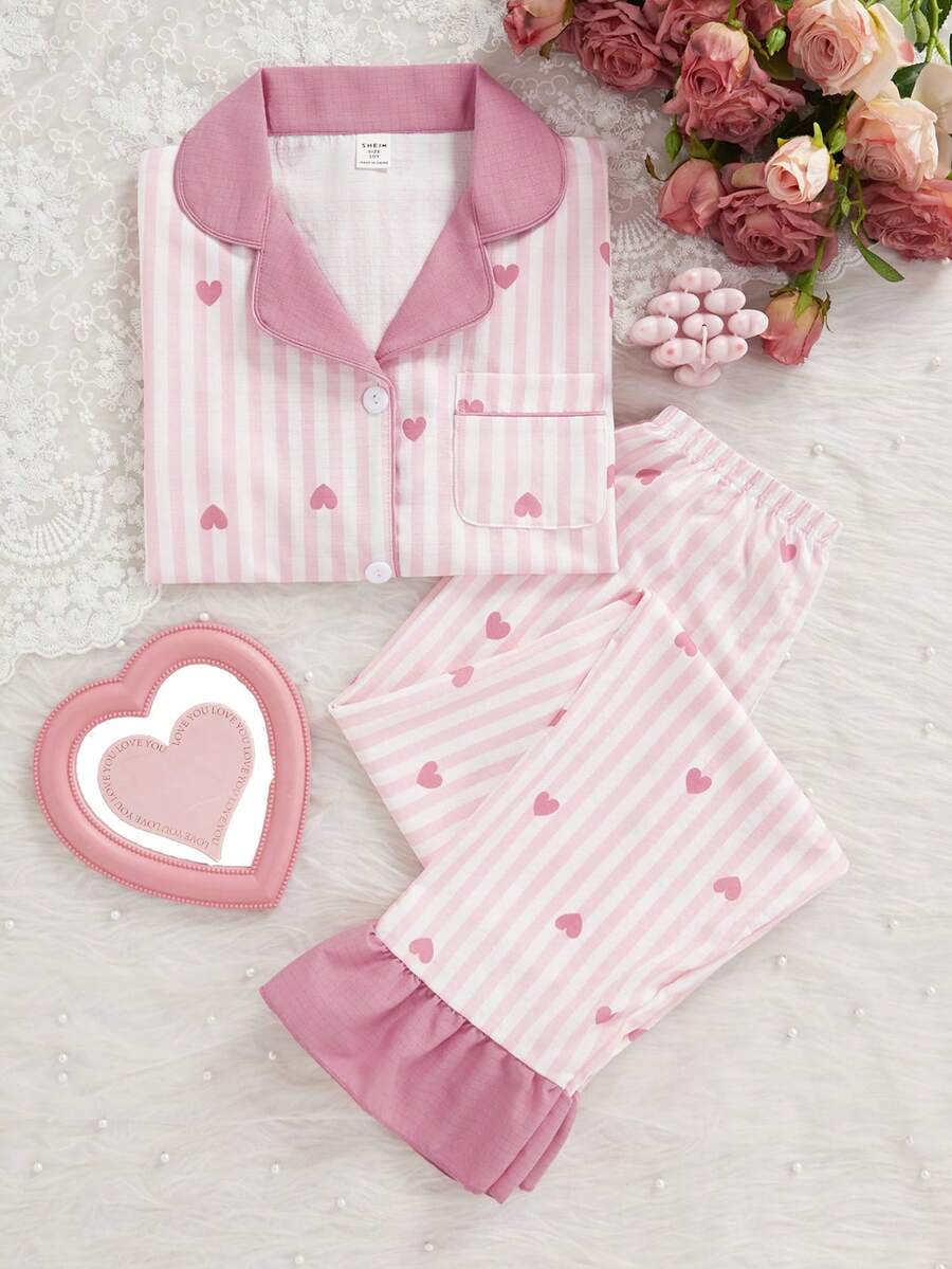 Bộ 2 áo khoác cardigan dài tay họa tiết sọc và trái tim cho bé gái, đồ mặc nhà thoải mái và dễ chịu - Nhiều màu - Xem 1