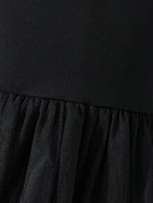 Glamorique Kids 女童优雅高端长袖连衣裙，羊腿袖设计，饰以珍珠，适合日常穿着、派对、圣诞节等场合，展现女孩优雅高贵的气质。 - 黑色 - 查看 5
