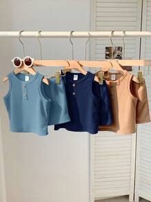Loomiva 6pcs/Set Baby Boy Cute Casual Knit Top & Shorts Set, Basic Multi-Pack, Summer - Multicolor - View 6