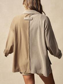 Bohemela Casual Knit Patchwork Long Sleeve Loose Women Jacket - Mocha Brown - View 6