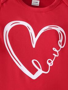 情人节心形睡衣 1 件装 新生儿长袖连脚连体衣，红色带白色心形可爱图案，舒适柔软，新生儿最佳礼物 - 紅色 - 查看 5