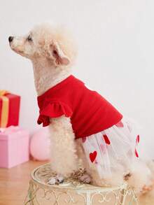 PETSIN Valentine's Day Big Red Love Mesh Princess Skirt Pet Skirt - Red and White - View 4