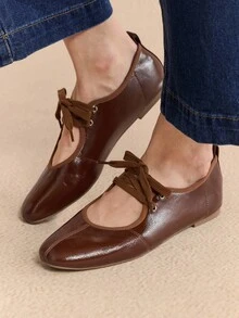 Rosivie 女士新款黑色圆头平底鞋，弹力皮革时尚芭蕾平底鞋，舒适防滑外底，适合户外、日常通勤、春夏季 - 鏽棕色 - 查看 5