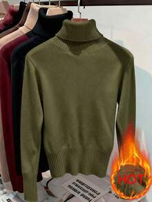 Franclia 时尚百搭高领厚款无缝修身长袖针织毛衣，百搭秋冬