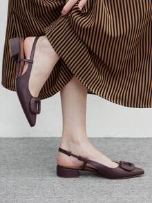 CUCCOO BIZCHIC 女士优雅通勤简约纯色尖头平底鞋 - 咖啡棕 - 查看 5