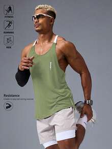 Acti Log Áo ba lỗ thể thao thường ngày không tay Colorblock dành cho nam - xanh quân đội - Xem 5